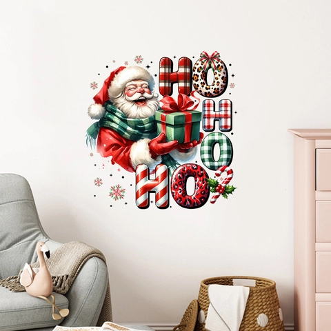 Christmas Santa Claus Wall Sticker Self Adhesive Ho Ho Ho Window Glass Decal For Living Room Bedroom Holiday Home Decoration