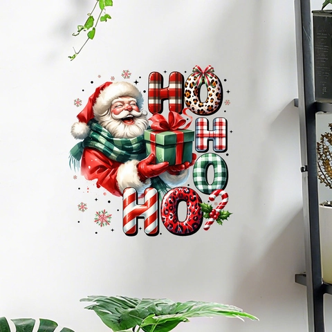 Christmas Santa Claus Wall Sticker Self Adhesive Ho Ho Ho Window Glass Decal For Living Room Bedroom Holiday Home Decoration