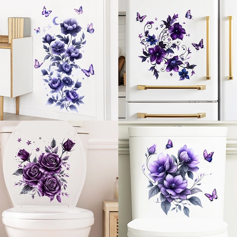 Paarse Bloem Rank Vlinder Muursticker Waterdicht Zelfklevend PVC Decal Voor Woonkamer Slaapkamer Keuken Huis Decoratie