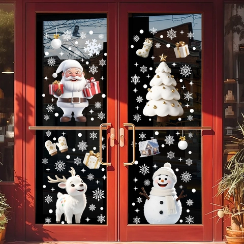 Weihnachten Weihnachtsmann Rentier Schneemann Statische Fensteraufkleber PVC Elektrostatische Glasbilder Für Feiertage Haus Deko