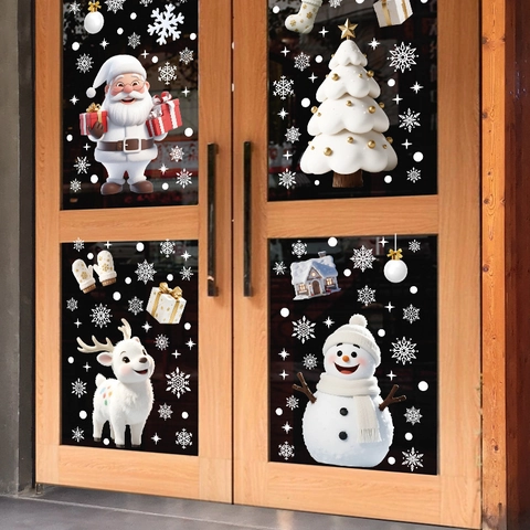 Weihnachten Weihnachtsmann Rentier Schneemann Statische Fensteraufkleber PVC Elektrostatische Glasbilder Für Feiertage Haus Deko