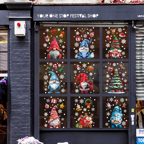 Weihnachtswichtel Rentier Schneeflocke Statische Fensterbilder Doppelseitige PVC Festliche Glasaufkleber Heimdekoration Aufkleber
