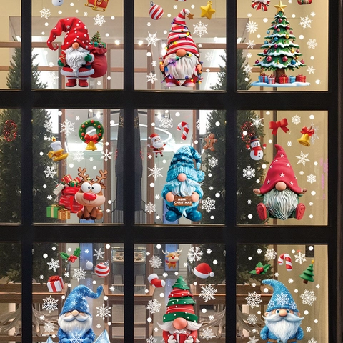 Weihnachtswichtel Rentier Schneeflocke Statische Fensterbilder Doppelseitige PVC Festliche Glasaufkleber Heimdekoration Aufkleber