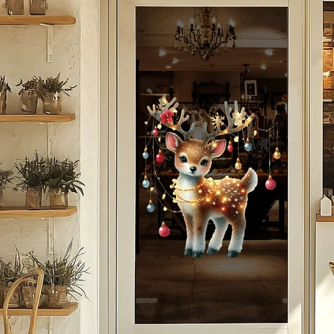 Weihnachtselch Rentier Statische Fensteraufkleber Doppelseitig PVC Glasaufkleber Für Geschäft Haus Feiertag Fenster Dekoration