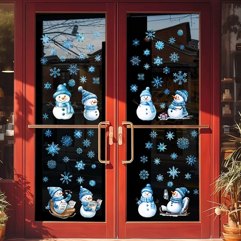 Weihnachten Schneemann Schneeflocke Fensteraufkleber Statische PVC Glas Aufkleber Doppelseitig Abnehmbare Winter Festliche Deko