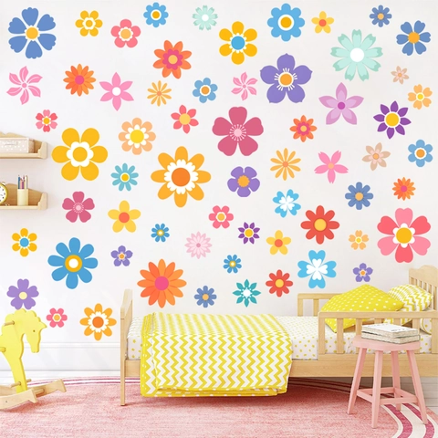 Bunte Gänseblümchen Blumen Wandaufkleber Wasserdicht PVC Abnehmbare Florale Aufkleber Für Wohnzimmer Kinderzimmer Wanddeko