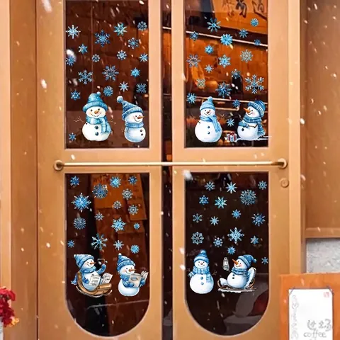 Weihnachten Schneemann Schneeflocke Fensteraufkleber Statische PVC Glas Aufkleber Doppelseitig Abnehmbare Winter Festliche Deko