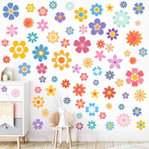Bunte Gänseblümchen Blumen Wandaufkleber Wasserdicht PVC Abnehmbare Florale Aufkleber Für Wohnzimmer Kinderzimmer Wanddeko