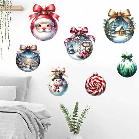 Kerst Muurstickers PVC Verwijderbare Decals Met Kerstman Sneeuwpop Hut Patroon Voor Thuis Woonkamer Slaapkamer Kerst Decoratie
