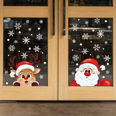 Stickers Statiques Noël pour Fenêtres PVC Père Noël Renne Flocon de Neige pour Porte en Verre Décoration Maison