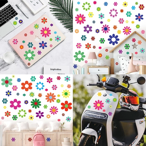 Waterproof PVC Colorful Daisy Flower Wall Stickers Decorative Floral Decals For Living Room Bedroom Laptop Car Surface Decor