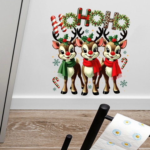 Pegatinas de Pared de Navidad Reno de Dibujos Animados Copo de Nieve PVC Impermeable Autoadhesivo Calcomanías para Decoración