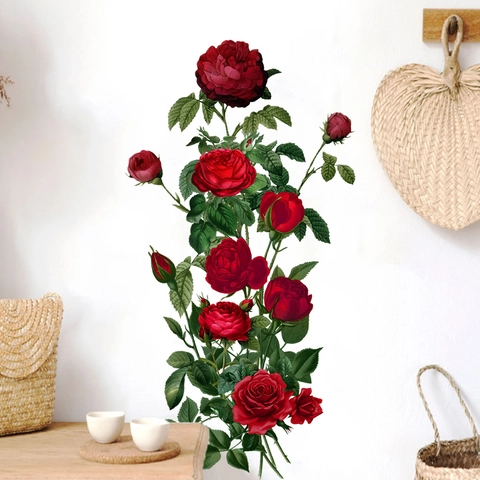 Realistic Red Peony Flower Wall Stickers Waterproof PVC Removable Floral Wall Decals For Living Room Bedroom Home Decor