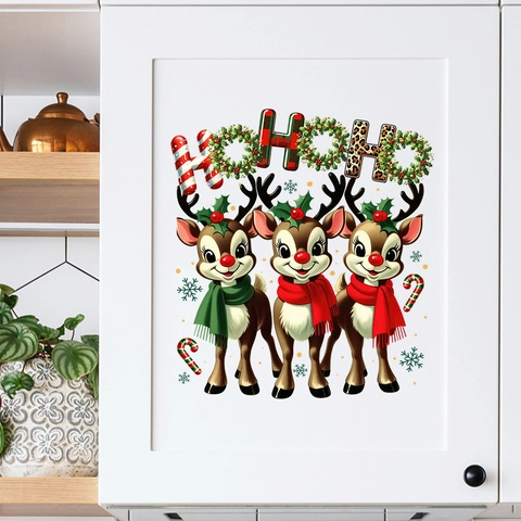 Pegatinas de Pared de Navidad Reno de Dibujos Animados Copo de Nieve PVC Impermeable Autoadhesivo Calcomanías para Decoración