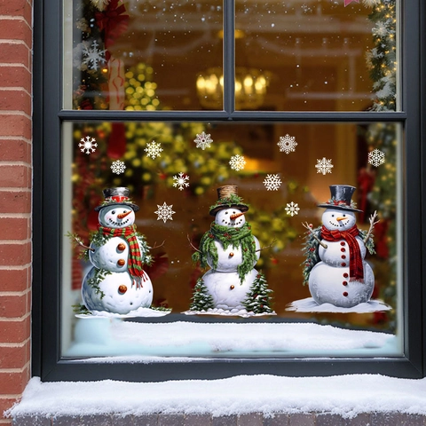 Pegatinas de Ventana Estáticas de Navidad Muñeco de Nieve Copo de Nieve PVC Calcomanías de Vidrio Doble Cara Reutilizables