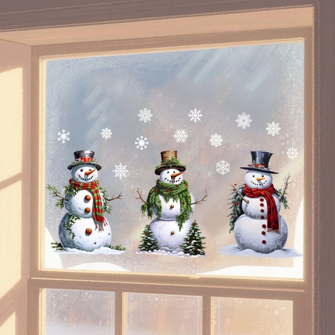 Pegatinas de Ventana Estáticas de Navidad Muñeco de Nieve Copo de Nieve PVC Calcomanías de Vidrio Doble Cara Reutilizables