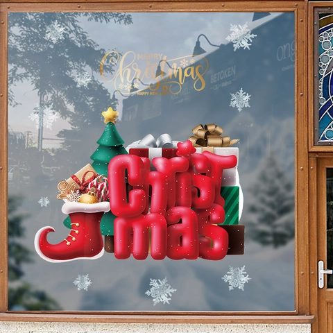 Weihnachten Fensteraufkleber Statische Haftung Schneeflocken Socken Baum Aufkleber Für Glastür Schaufenster Wiederverwendbare PVC Deko