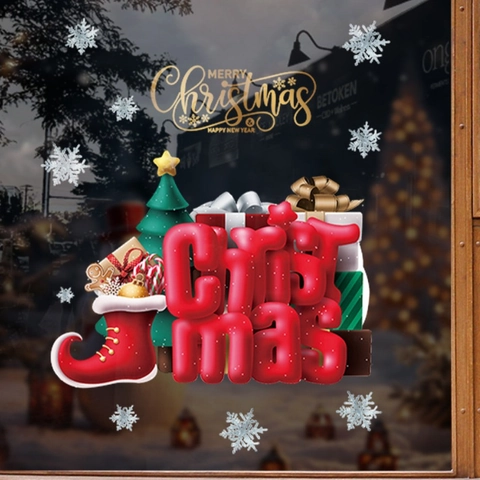 Weihnachten Fensteraufkleber Statische Haftung Schneeflocken Socken Baum Aufkleber Für Glastür Schaufenster Wiederverwendbare PVC Deko