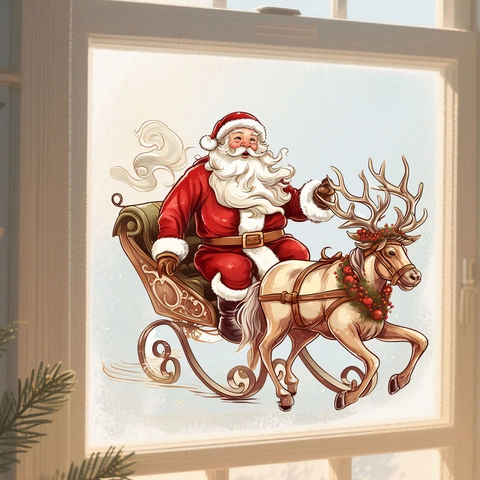 Weihnachten Weihnachtsmann Rentier Schlitten Statischer Fensteraufkleber PVC Abnehmbare Glasaufkleber Für Urlaub Haus Zimmer Deko