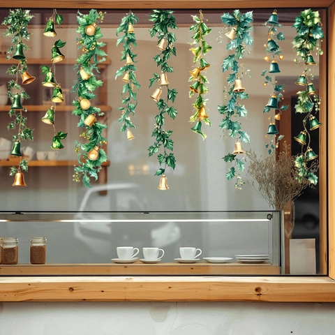 Pegatinas Estáticas para Ventanas con Campanas de Navidad en PVC Impermeables Extraíbles Decoración para Puertas de Vidrio