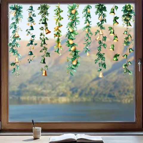 Pegatinas Estáticas para Ventanas con Campanas de Navidad en PVC Impermeables Extraíbles Decoración para Puertas de Vidrio