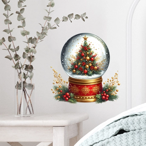Weihnachten Schneekugel Wandtattoo PVC Wasserdicht Weihnachtsbaum Deko Aufkleber Für Wohnzimmer Schlafzimmer Holiday Home Decor