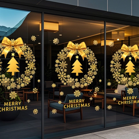 Gold Schneeflocke Weihnachtsbaum Statische Haftung Fensteraufkleber Abnehmbare PVC Merry Christmas Aufkleber Für Glastür Deko