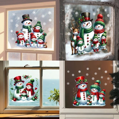 Weihnachten Fensteraufkleber Statisch Haftend Schneemann Familie Rentier Schneeflocke Glas Dekoration PVC Party Deko Heim