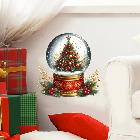 Weihnachten Schneekugel Wandtattoo PVC Wasserdicht Weihnachtsbaum Deko Aufkleber Für Wohnzimmer Schlafzimmer Holiday Home Decor