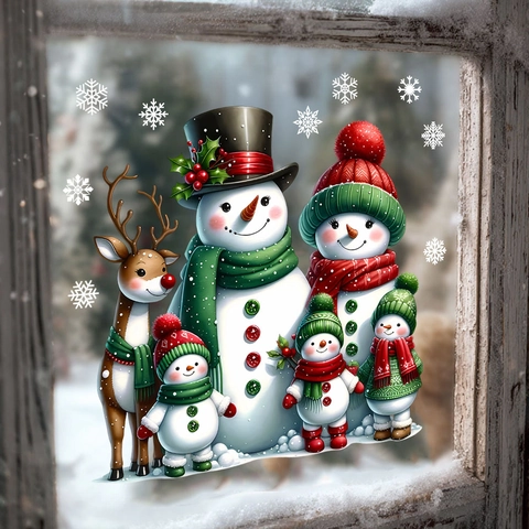 Weihnachten Fensteraufkleber Statisch Haftend Schneemann Familie Rentier Schneeflocke Glas Dekoration PVC Party Deko Heim