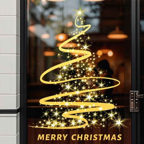 Gold Statisch Haftend Weihnachtsbaum Stern Fensteraufkleber Abnehmbar Frohe Weihnachten Glastür Aufkleber Für Feiertag Deko