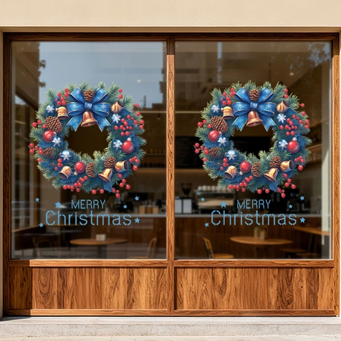 Pegatina Ventana Corona de Navidad Campana Removible Adhesión Estática PVC Decoración Frigorífico Puerta Vidrio Púrpura