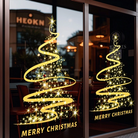 Gold Statisch Haftend Weihnachtsbaum Stern Fensteraufkleber Abnehmbar Frohe Weihnachten Glastür Aufkleber Für Feiertag Deko