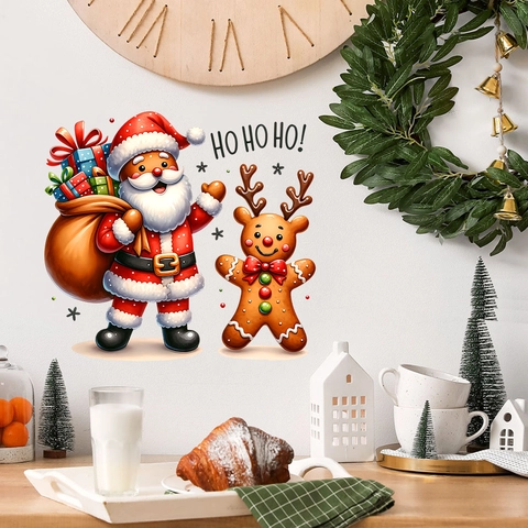 Adesivi Murali di Natale Babbo Natale Omino di Pan di Zenzero Impermeabile PVC Decalcomanie per Soggiorno Camera da Letto Decorazione