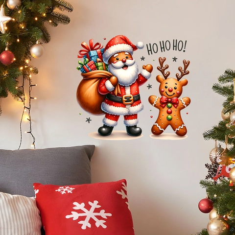 Adesivi Murali di Natale Babbo Natale Omino di Pan di Zenzero Impermeabile PVC Decalcomanie per Soggiorno Camera da Letto Decorazione