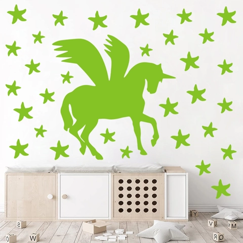 Adesivi Murali Luminosi al Buio Unicorno Stelle Pegaso Luce Notturna Autoadesivi in PVC Vinile per Cameretta Bambini Decorazione Casa