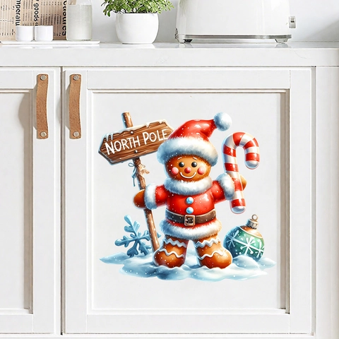 Adesivi Murali Natalizi Omino di Pan di Zenzero Impermeabili PVC Rimovibili Albero di Natale Pupazzo di Neve per Soggiorno
