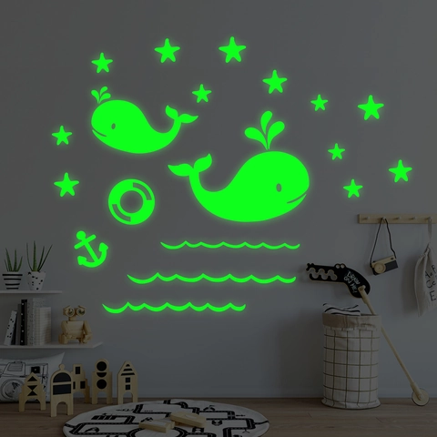 Luminous Glow In The Dark Whale Star Ocean Wall Stickers PVC Removable Decal For Kids Bedroom Nursery Home Wall Decor