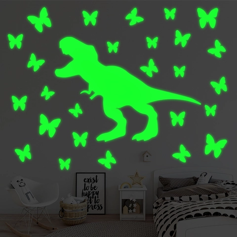 Luminous Dinosaur Butterfly Wall Stickers Glow In The Dark PVC Self Adhesive Decals For Kids Room Bedroom Home Decor