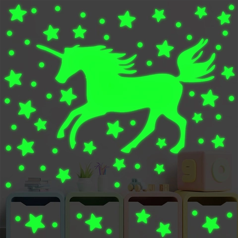 Leuchtende Einhorn Sterne Punkte Wandaufkleber Leuchtet Im Dunkeln PVC Vinyl Decals Für Kinderzimmer Haus Wanddeko