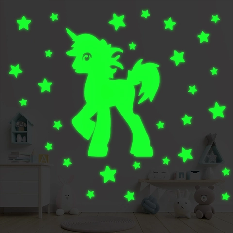 Leuchtende Einhorn Stern Wandaufkleber Glow In The Dark PVC Dekoration Für Kinderzimmer Schlafzimmer Decke Vinyl Wandbild