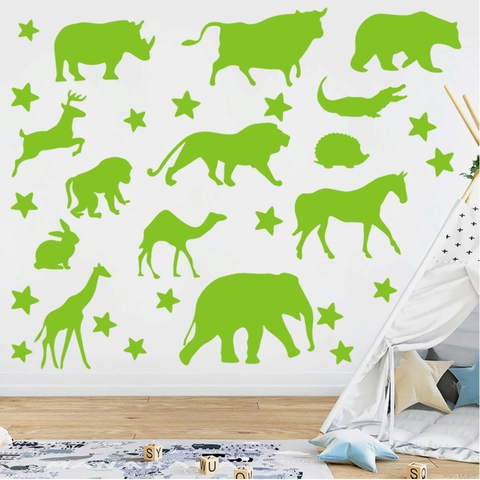 Lichtgevende Bosdieren Sterren Muurstickers Glow In The Dark PVC Fluorescerend Groen Kinderkamer Decoratie Zelfklevend