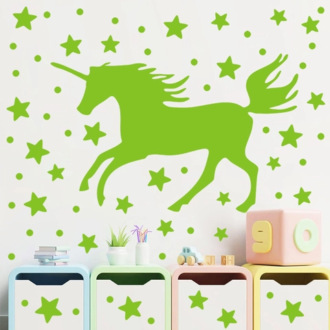 Leuchtende Einhorn Sterne Punkte Wandaufkleber Leuchtet Im Dunkeln PVC Vinyl Decals Für Kinderzimmer Haus Wanddeko