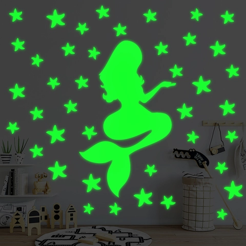 Lichtgevende Zeemeermin Sterren Muurstickers Glow In The Dark PVC Fluorescerende Muurstickers Voor Kinderkamer Decoratie