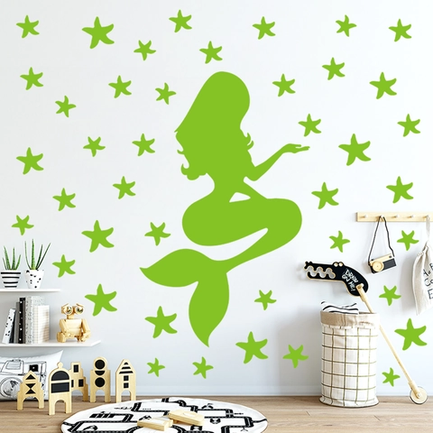 Lichtgevende Zeemeermin Sterren Muurstickers Glow In The Dark PVC Fluorescerende Muurstickers Voor Kinderkamer Decoratie