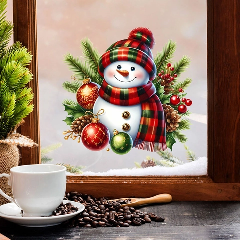 Pegatina de Pared Muñeco de Nieve de Navidad PVC Impermeable Autoadhesiva Calcomanía de Ventana Invierno Vacaciones Decoración