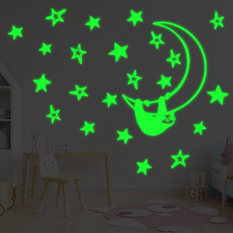 Leuchtende Faultier Mond Sterne Wandtattoos Leuchten Im Dunkeln Fluoreszierende PVC Sticker Für Kinderzimmer Dekoration