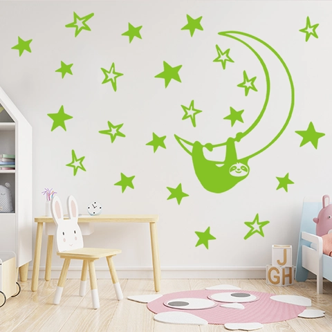 Leuchtende Faultier Mond Sterne Wandtattoos Leuchten Im Dunkeln Fluoreszierende PVC Sticker Für Kinderzimmer Dekoration