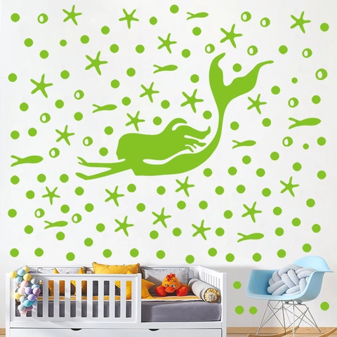 Adesivi Murali Sirena Luminosa Fluorescente Creature Marine Bolle Stella Marina In PVC Per Decorazione Cameretta Bambini Casa