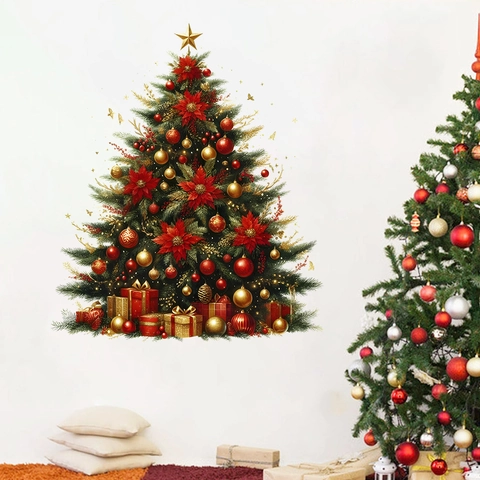 Kerstboom Muursticker PVC Waterdicht Vakantie Huis Decoratie Kerstster Bal Geschenkdoos Zelfklevend Feestelijke Muurdecoratie